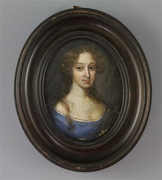 18th century English School Miniature portrait of Sarah Churchill, Duchess of Marlborough 3 x 2.25in.